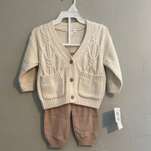 Grayson Mini Cream Knit Cardigan and Brown Pants Set 6-9M